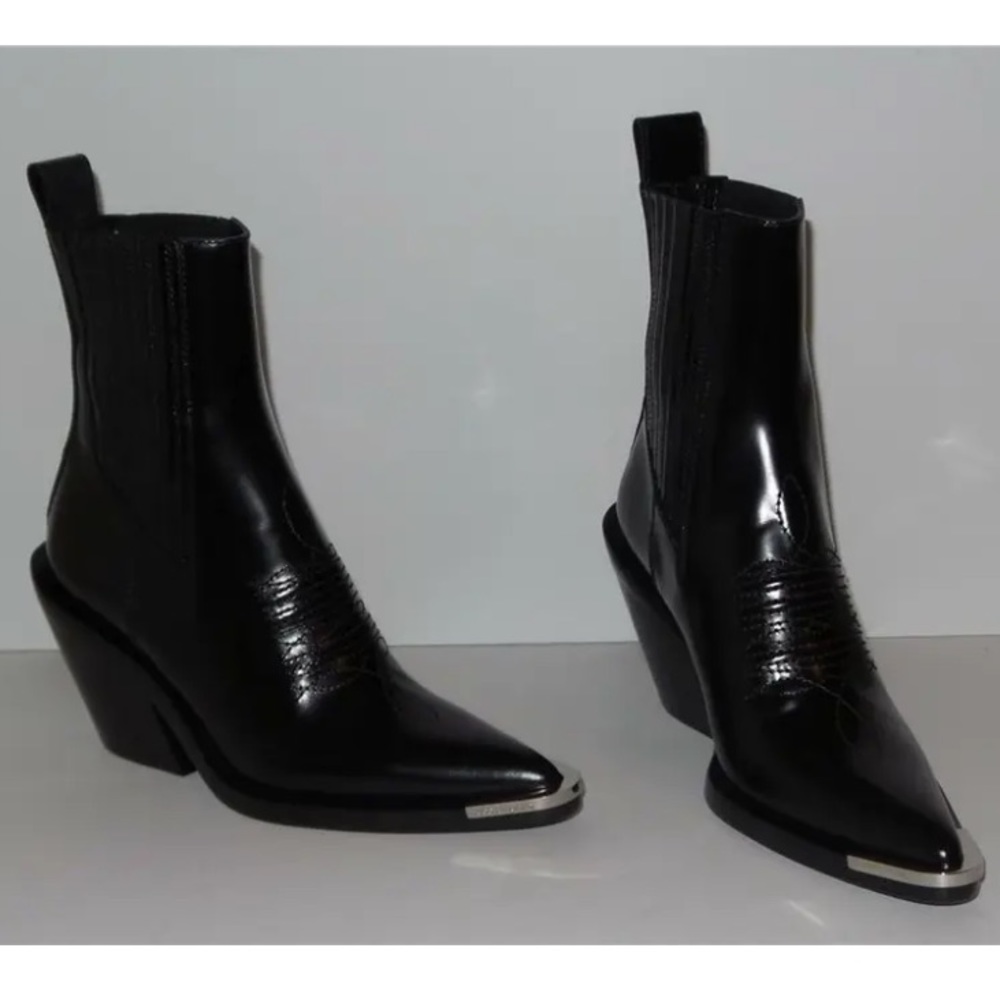 $995 PACO RABANNE RUNWAY WESTERN COWBOY BLACK CHELSEA 80 Leather BOOTS SIZE 35